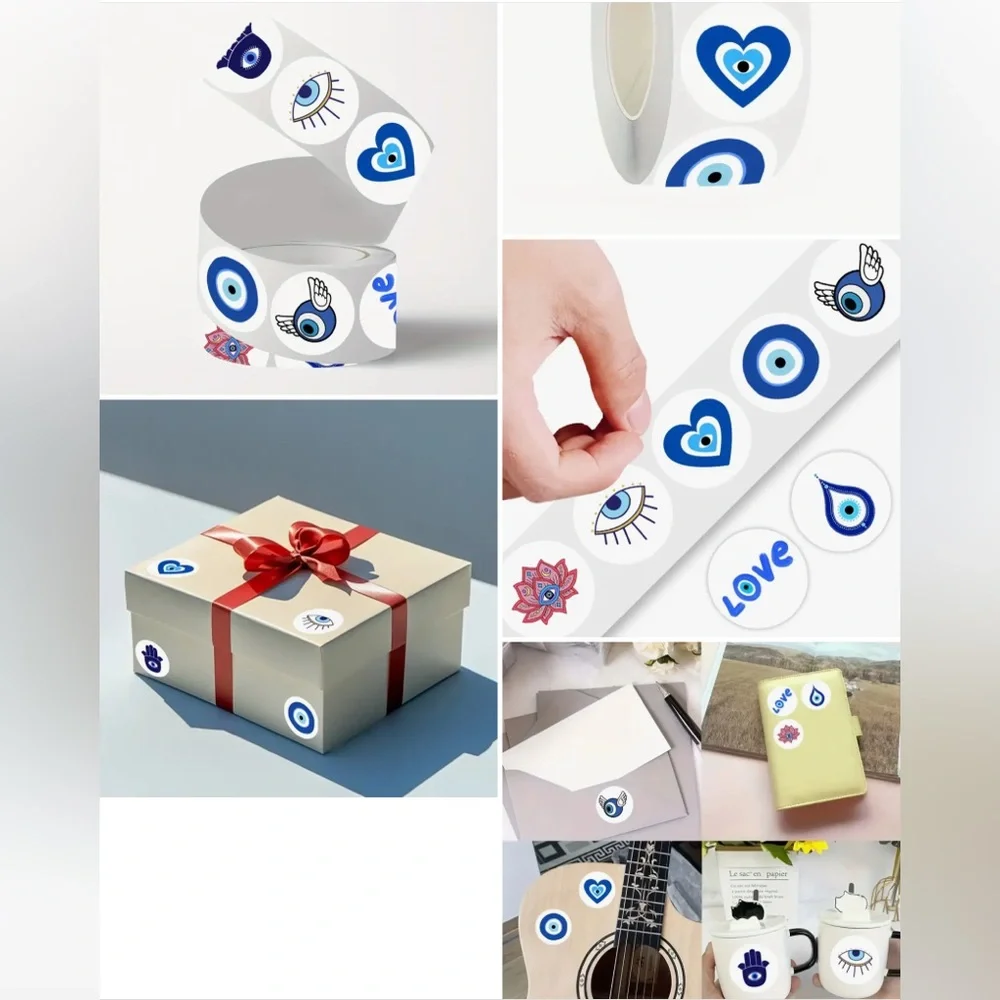 GREEK EVIL EYE 🧿(500pc) 1” Decorative Blue and White Sticker Roll NEW 👁️LAST one